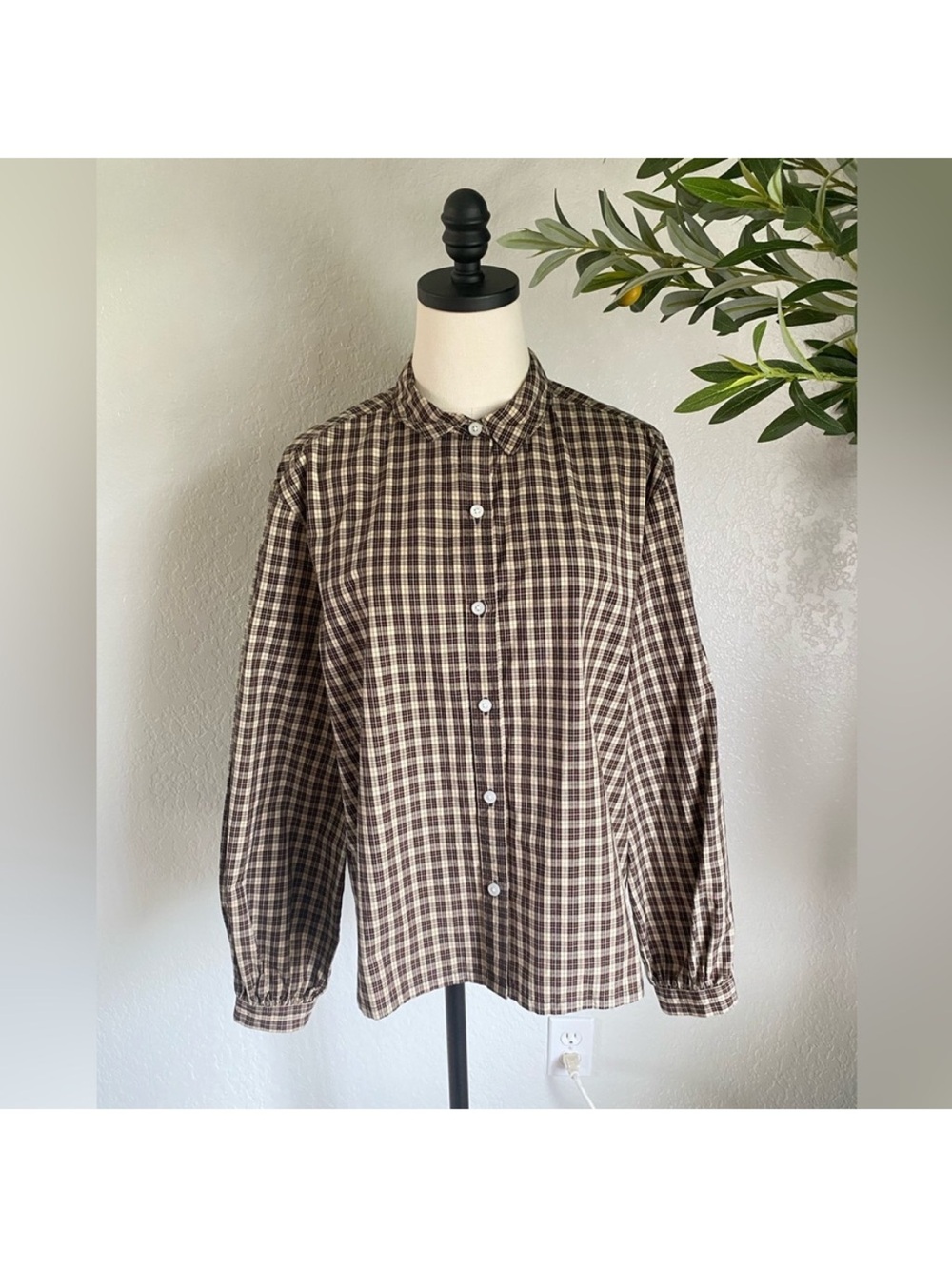 Everlane Brown Plaid Button-Up Shirt
